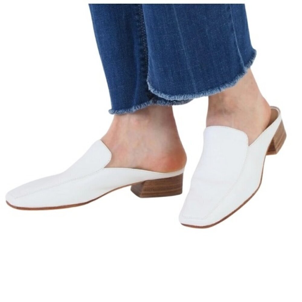 Via Spiga Bibiane Cream Mules Slip-On Square Toe Shoes Leather Size 7 NWOT